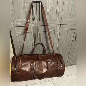 Leather moroccan travel duffel bag extra large size brown